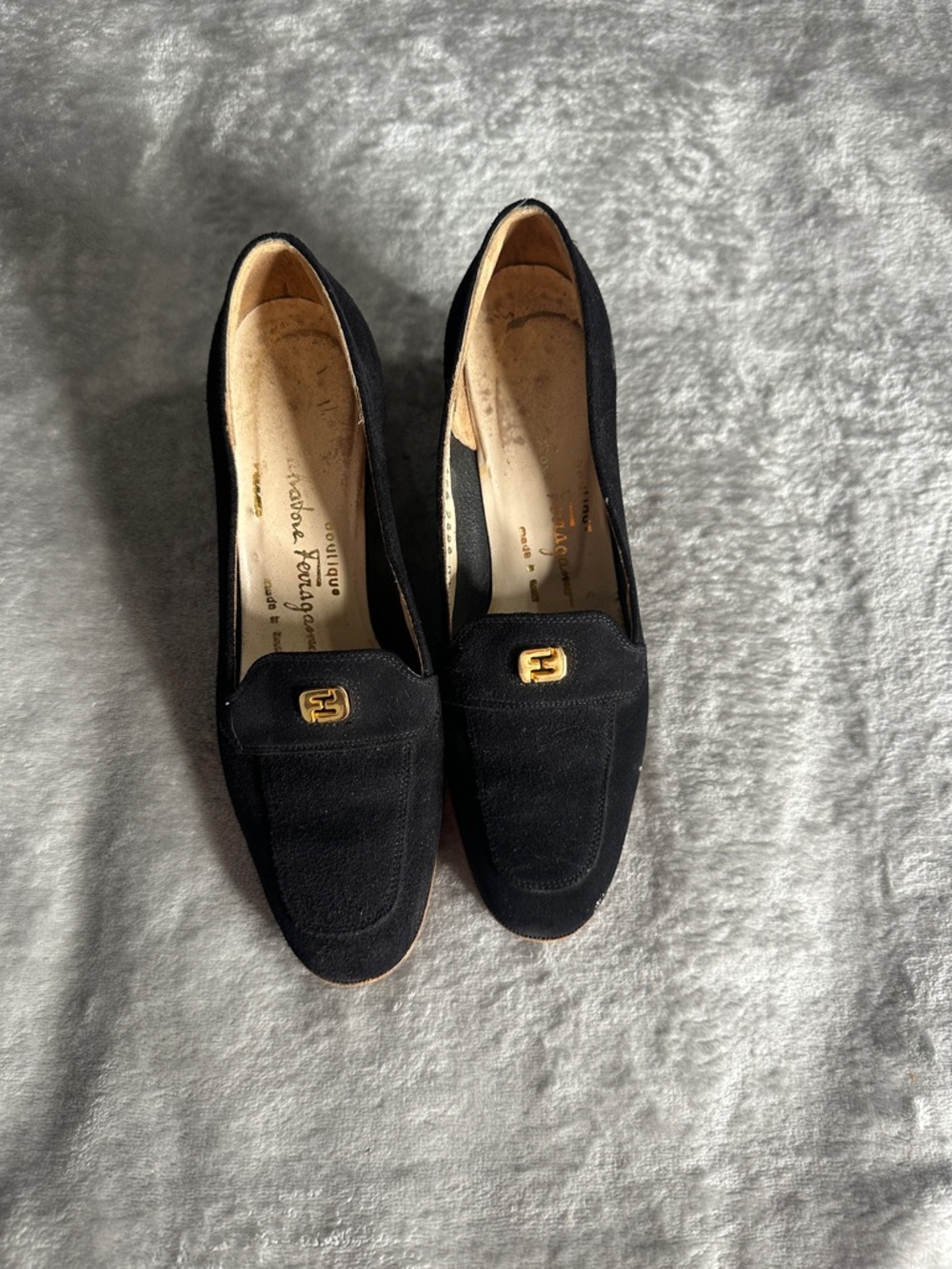 Black Suede platform Women's Loafers with Gold Accent